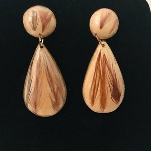 Faux Wood 3” Teardrop Post Pierced Earrings